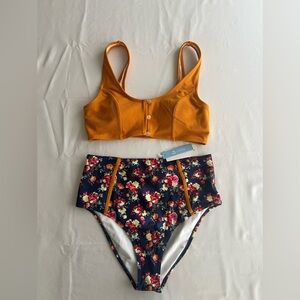 Cupshe Navy Floral Bikini Set M